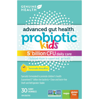 Genuine Health Advanced Gut Health Probiotic Kids 5 Billion CFU 30 Chewables - Lemonade