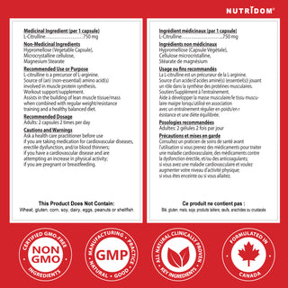 Nutridom L-Citrulline 750mg 120 Vegetable Capsules (Athletic / Workout)