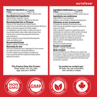 Nutridom Methyl Folate 1000, 1000mcg 90 Vegetable Capsules