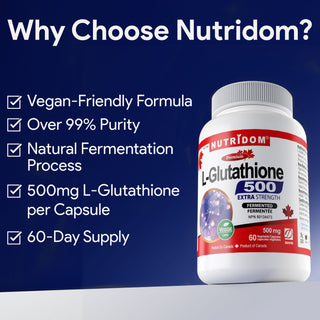 Nutridom L-Glutathione 500mg Extra Strength, Fermented, 60 Veggie Capsules