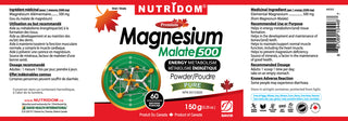 Nutridom Magnesium Malate Powder 500, 5.25 oz (150g)