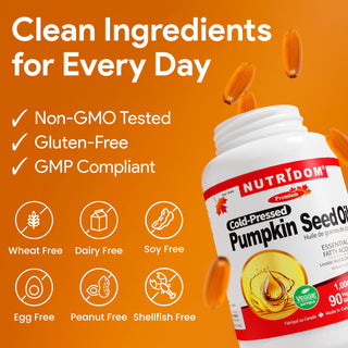 Nutridom Pumpkin Seed Oil 1000mg 90 Veggie Softgels (Cold-Pressed)