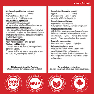Nutridom Pygeum 200mg 120 Vegetable Capsules (Prostate Health / Maximun Strength)