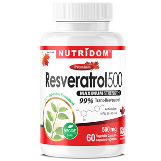 Nutridom Resveratrol500 500mg 60 Vegetable Capsules (Maximum Strength / 99% Trans-Resveratrol / Antioxidant)