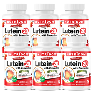 Nutridom Lutein with Zeaxanthin, 20 mg + 2 mg, 60 Veggie Capsules - 6 PACK