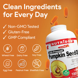 Nutridom Pumpkin Seed Oil, 1000mg, 180 Veggie Softgels (Cold-Pressed)