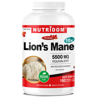 Nutridom Lions Mane 10x, 550mg, 180 Vegetable Capsules (5500mg Equivalent / 40% Polysaccharides)