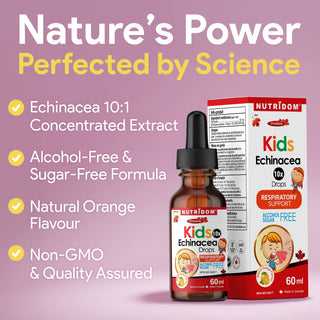 Nutridom Kids Echinacea 10x Drop 60ml (Respiratory Support, Alcohol & Sugar Free, *Natural Orange Flavour)