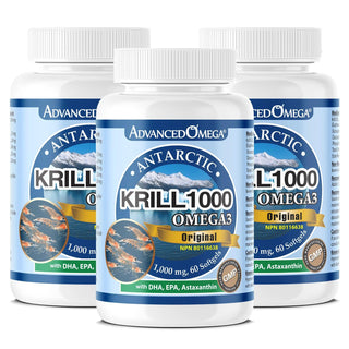 Advanced Omega, Antarctic Krill Oil 1,000 mg with DHA, EPA and Astaxanthin, 60 Softgels - 3 PACK - CAFORIA.CA