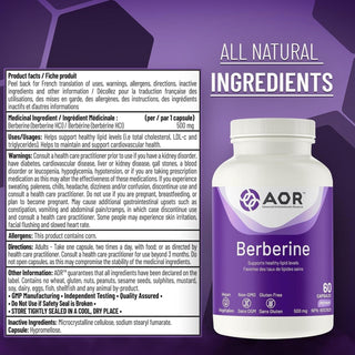 AOR Berberine 500mg 60 Capsules - CAFORIA.CA