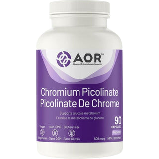 AOR Chromium Picolinate 600mcg 90 Capsules - CAFORIA.CA