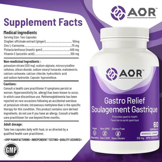 AOR Gastro Relief 312mg 60 Capsules - CAFORIA.CA