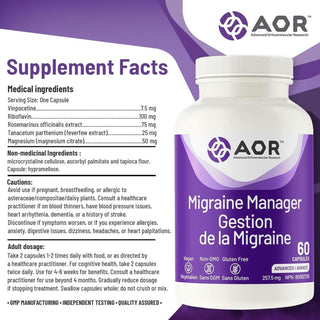 AOR Migraine Manager 60 Capsules - CAFORIA.CA