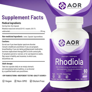 AOR Rhodiola 170mg 60 Capsules - CAFORIA.CA