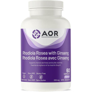 AOR Rhodiola Rosea with Ginseng 200mg 60 Capsules - CAFORIA.CA