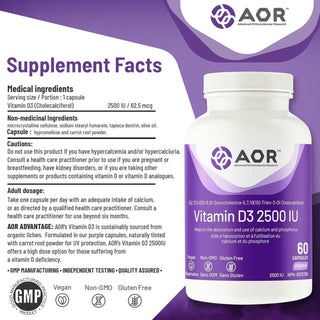 AOR Vitamin D3 2500 IU 60 Capsules - CAFORIA.CA