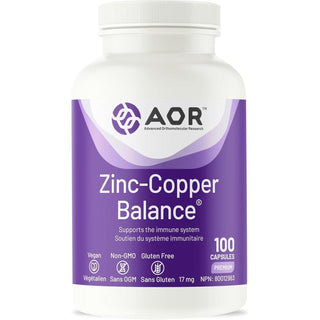 AOR Zinc - Copper Balance 17mg 100 Capsules - CAFORIA.CA