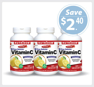 Nutridom Vitamin C, 1000mg, Timed Release, 120 Veggie Capsules  - 3 PACK