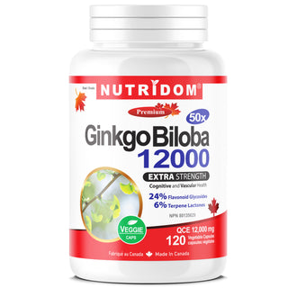 Nutridom Ginkgo Biloba 12000 (Extra Strength), 240mg, 120 Vegetable Capsules