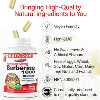 Nutridom Berberine 1000, 500mg, 97% Berberine HCL, 120 Veggie Capsules