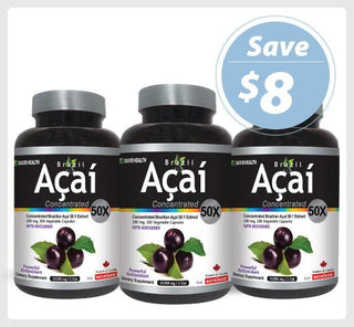 Brazil Acai 50X 280mg 200 Vcaps - 3 PACK - CAFORIA.CA