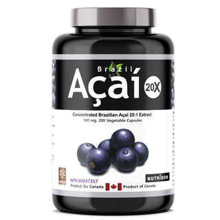 Brazil Acai 7, Acai Berry Concetrate 20x, 500 mg (10,000 mg QCE) 200 Veggie Capsules - CAFORIA.CA