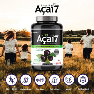 Brazil Acai 7, Acai Berry Fruit Concentrate 100x, 200 mg(20,000 mg QCE) 200 Veggie Capsules - CAFORIA.CA