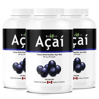 Brazil Acai MAX, 500 mg, Freeze Dried, 200 Veggie Capsules - 3 PACK - CAFORIA.CA