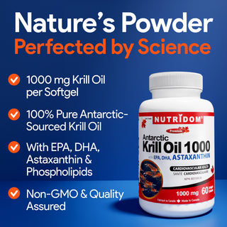 Nutridom Antarctic Krill Oil 1000 (with EPA, DHA, Astaxanthin), 1000mg, 60 Softgels