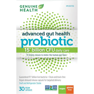 Genuine Health Advanced Gut Health Probiotic 15 billion CFU Daily Care 30 Vegan capsules