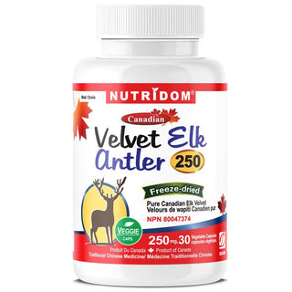 Nutridom Canadian Velvet Elk Antler, 250mg ,30 Veggie Capsules