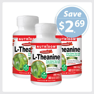 Nutridom L-Theanine from Green Tea Leaf, 250 mg, 60 Veggie Capsules - 3 PACK