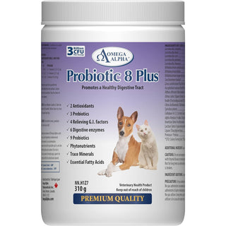 Omega Alpha - Probiotic 8 Plus for Dog and Cat, 310g - Dog Probiotics Digestive Enzymes with Probiotics and Prebiotics, Antioxidant, Trace Minerals, Essential Fatty Acids and Support Immune System