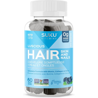 SUKU Vitamins Hair, Skin and Nails Multivitamin Gummies, Sugar Free, Keto, 2500mcg Biotin, Collagen, Silicon, Natural Gummy Vitamins for Healthy Skin and Hair Growth for Women and Men (60 Count)