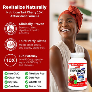 Nutridom Tart Cherry 10x, Montmorency Whole Fruit Extract Concentrate, 500 mg (10,000 mg QCE), 120 Veggie Capsules