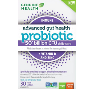 Genuine Health Advanced Gut Health Probiotic 50 Billion CFU Daily Care Immune + Vitamin D and Zinc 30 Vegan capsules