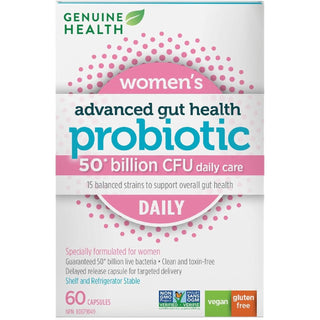 Genuine Health, Advanced Gut Health Probiotic Women&#39;s Daily 50 Billion CFU, 60 Capsules - CAFORIA.CA