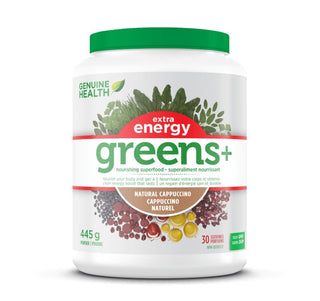 Genuine Health Greens + Extra Energy Cappuccino Powder 445g - CAFORIA.CA