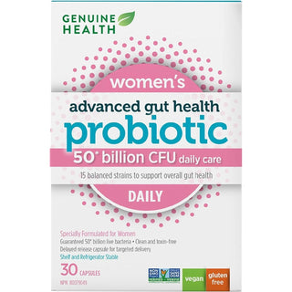 Genuine Health, Women&#39;s Advanced Gut Health Probiotic Daily 50 billion CFU, 30 Vegan capsules - CAFORIA.CA