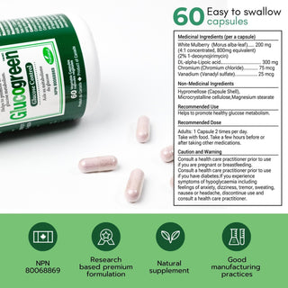 Glucogreen Glucose Control 500mg 60 Vcaps - 3Pack - CAFORIA.CA