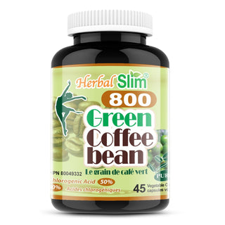 Herbal Slim Green Coffee Bean 800 mg, 50% Chlorogenic Acid, 45 Veggie Capsules - CAFORIA.CA