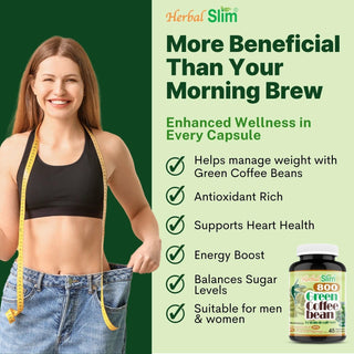 Herbal Slim Green Coffee Bean 800 mg, 50% Chlorogenic Acid, 45 Veggie Capsules - CAFORIA.CA