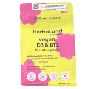 Herbaland Vegan D3 and B12 Gummies For Adults 90 Gummies - CAFORIA.CA