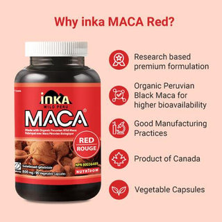 Inka Maca Red, 800 mg, Organic, Gelatinized, 90 Veggie Capsules - CAFORIA.CA