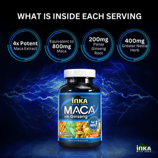 Inka Maca with Ginseng for Men, 800 mg, 90 Veggie Capsules - CAFORIA.CA