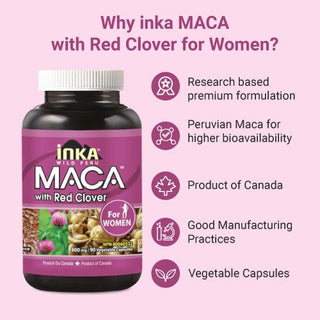 Inka Maca with Red Clover for Women, 800 mg, 90 Veggie Capsules - CAFORIA.CA