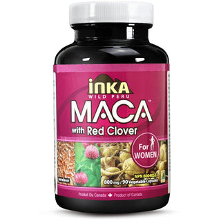 Inka Maca with Red Clover for Women, 800 mg, 90 Veggie Capsules - CAFORIA.CA