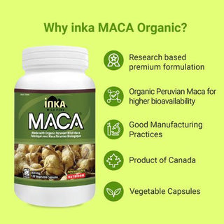 Inka Organic Maca 800 mg, 120 Veggie Capsules - CAFORIA.CA