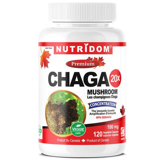 Nutridom Chaga Mushroom 20X Concentrate, 180 mg, 120 Veggie Capsules