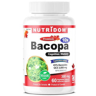 Nutridom Bacopa 10x, Bacopa Concentrate, 300mg (3,000mg QCE), 60Veggie Capsules - CAFORIA.CA